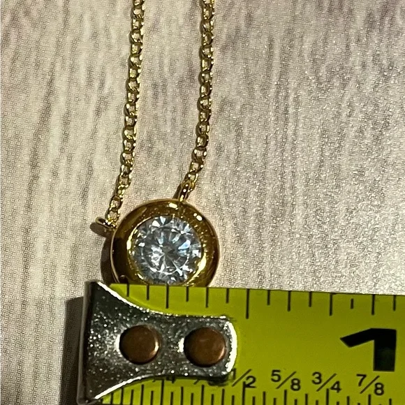 Diamonique Sterling Silver-14K Gold Over Bezel Necklace & Stud Earrings Set NIB - Picture 6 of 15